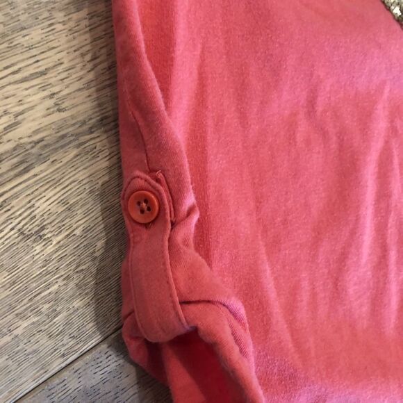 Gap Kids Salmon Long Sleeved Tee with Sequins and Flowers, Girls 8 - Picture 5 of 6